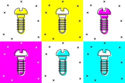 Set Metallic screw icon isolated on color background.  Vector Stock Illustration