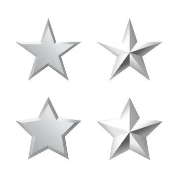 Set of Metallic Silver stars different on white background collection Illustrazione stock