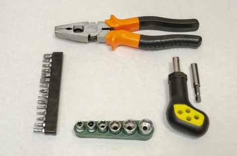 Set of metalwork tools on a white background Stock Photos