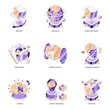 Set of Metaverse Isometric Illustrations Stock Illustration