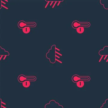 Set Meteorology thermometer and Cloud with rain on seamless pattern. Vector Stock Illustration