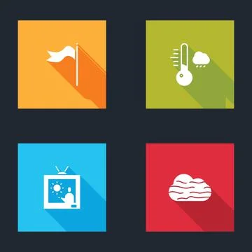Set Meteorology windsock wind vane, thermometer, Weather forecast and Fog and Stock Illustration