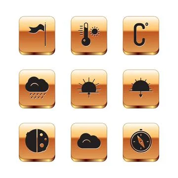 Set Meteorology windsock wind vane, Eclipse of the sun, Cloud, Sunrise, with Stock Illustration