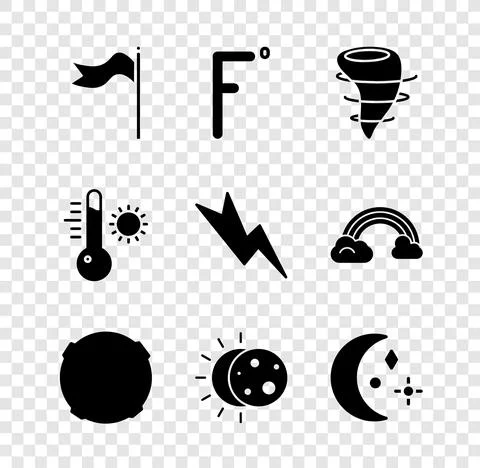 Set Meteorology windsock wind vane, Fahrenheit, Tornado, Moon, Eclipse of the Ilustração Stock