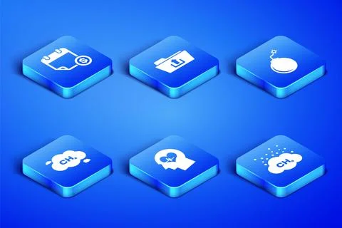Set Methane emissions reduction, Financial calendar, Head with heartbeat Illustrazione stock