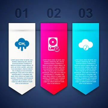 Set Methane emissions reduction, Hard disk drive with clockwise and Music イラスト素材