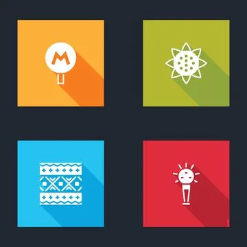 Set Metro or Underground, Sunflower, Ukrainian ethnic pattern and Mace icon Stock Illustration