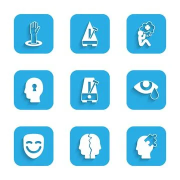 Set Metronome with pendulum, Bipolar disorder, Solution to the problem, Tear cry Stock Illustration
