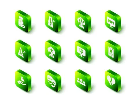 Set Metronome with pendulum, Head question mark, Psychology, Psi, Medical Illustrazione stock