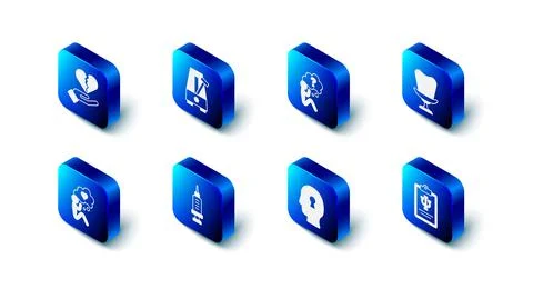 Set Metronome with pendulum, Head question mark, Armchair, Psychology, Psi Illustrazione stock