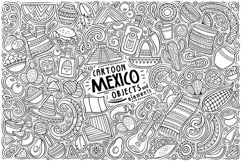 Set of Mexico traditional symbols and objects Stock Illustration