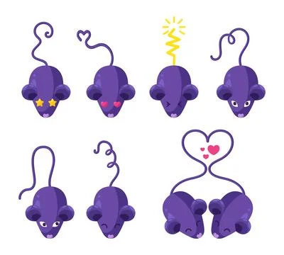 Set of mice characters in flat style. Mouse or rat mascot emoji collection Illustrazione stock