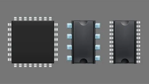 Set micro chips on grey Stock Illustration