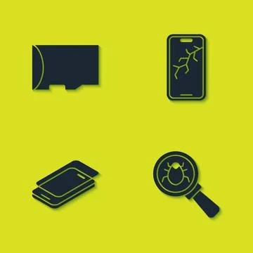 Set Micro SD memory card, System bug, Glass screen protector and Mobile with 스톡 일러스트