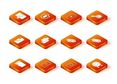 Set Micro SD memory card, Dead mobile, Mobile with broken screen, Smartphone Stock Illustration