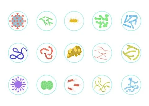 Set of microbes and viruses Stock Illustration