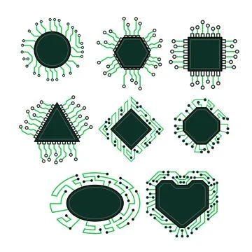 Set of Microchip frame. Electronic chip, CPU border and digital circuit lin.. Illustrazione stock