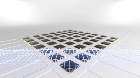 Set of microchips arranged on grid animation Видео 114446142
