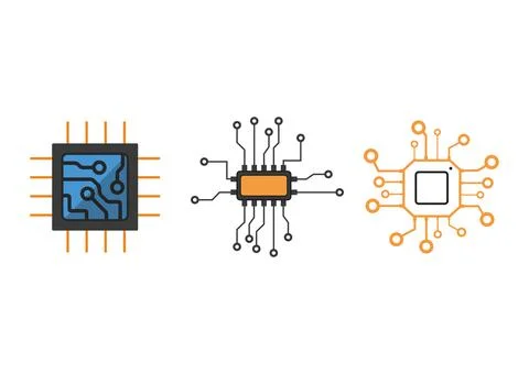 Set of microchips with artificial intelligence isolated on white background Stock Illustration