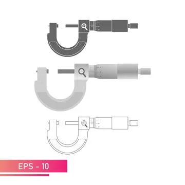 Set, Micrometer smooth with measuring scale. Linear, solid and realistic design Stock Illustration