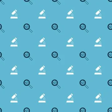 Set Microorganisms under magnifier and Microscope on seamless pattern. Vector Stockillustratie
