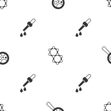 Set Microorganisms under magnifier, Molecule and Pipette on seamless pattern イラスト素材