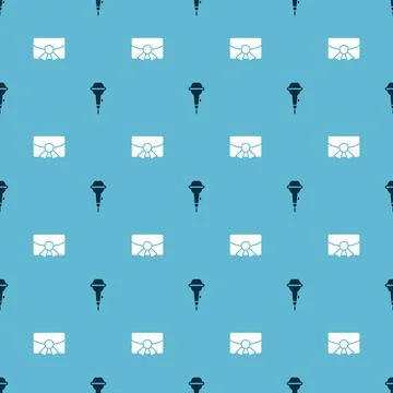 Set Microphone and Christmas postcard on seamless pattern. Vector Illustrazione stock