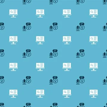 Set Microphone and Dating app on seamless pattern. Vector Illustrazione stock