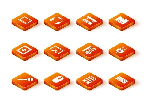 Set Microphone, Computer mouse, Electrical outlet, Warehouse, House, Meteorology Stock Illustration