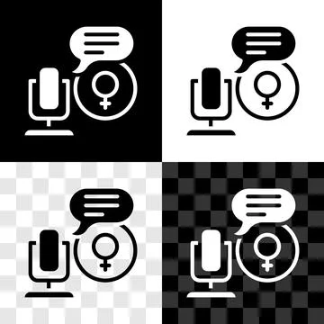 Set Microphone icon isolated on black and white, transparent background. On.. Stock Illustration