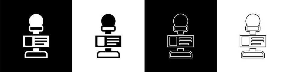 Set Microphone icon isolated on black and white background. On air radio mi.. Stock Illustration