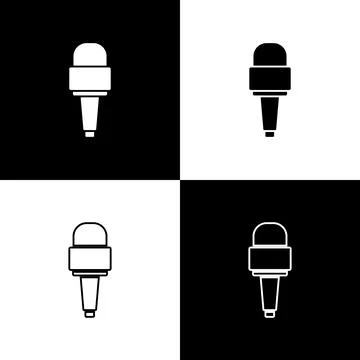 Set Microphone icon isolated on black and white background. On air radio mic  Stock Illustration