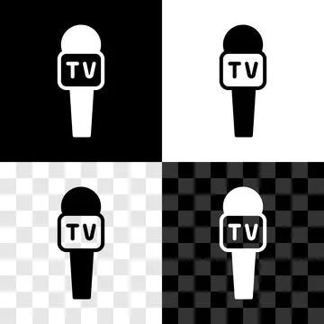 Set Microphone icon isolated on black and white, transparent background. On.. Stock Illustration