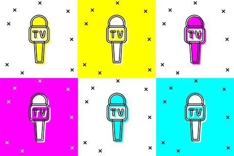 Set Microphone icon isolated on color background. On air radio mic micropho.. Illustrazione stock