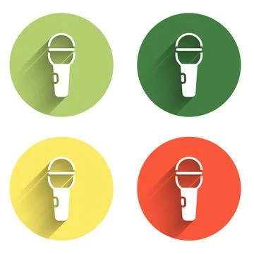 Set Microphone icon isolated with long shadow background. On air radio mic .. Stock Illustration