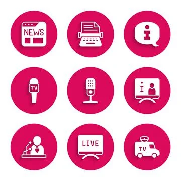 Set Microphone, Live report, TV News car, Television, Breaking news, Inform.. Stock Illustration