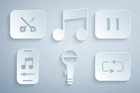 Set Microphone, Pause button, Music player, Repeat, note, tone and or video Illustrazione stock