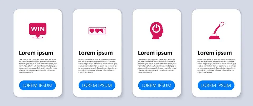 Set Microphone, Power button, Game life bar and Medal. Business infographic Ilustração Stock