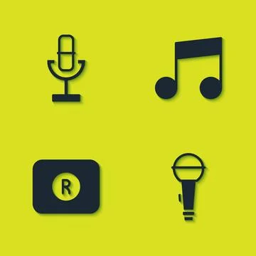 Set Microphone, , Record button and Music note, tone icon. Vector 스톡 일러스트
