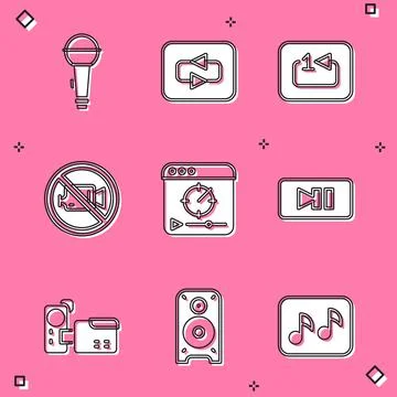 Set Microphone, Repeat button, track music player, Prohibition no video Illustrazione stock