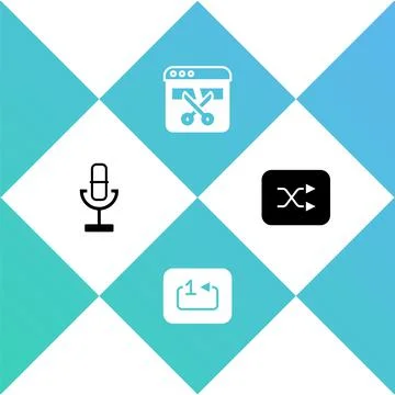 Set Microphone, Repeat track music player, Video recorder or editor and Arrow 스톡 일러스트