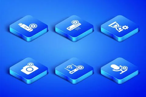 Set Microphone setting, USB flash drive, Router and wi-fi, Photo camera, Air Illustrazione stock