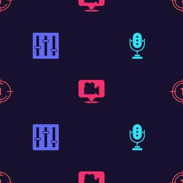 Set Microphone, Sound mixer controller, Camera and location and Old film movie Stock Illustration