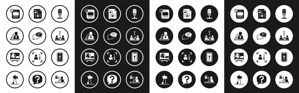 Set Microphone, Speech bubble chat, Breaking news, Information, Interview, Jo Stock Illustration