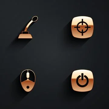 Set Microphone, Target sport, Computer mouse and Power button icon with long Illustrazione stock