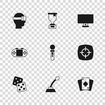 Set Microphone, Target sport, Playing cards, VR controller game, Computer m.. Stock Illustration