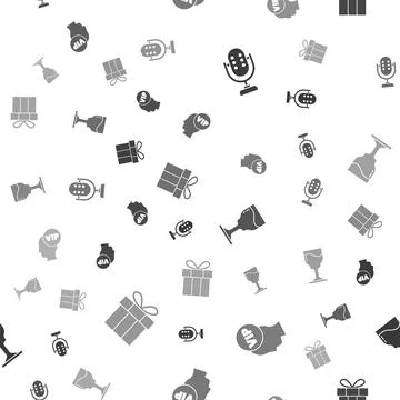 Set Microphone, Vip inside head, Wine glass and Gift box on seamless pattern Stock Illustration