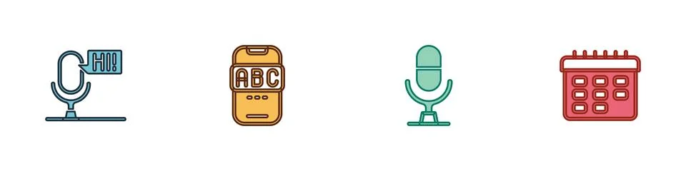 Set Microphone voice device, Foreign language online study, and School timetable Stock Illustration