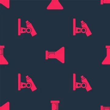 Set Microscope and Test tube and flask on seamless pattern. Vector Stock Illustration