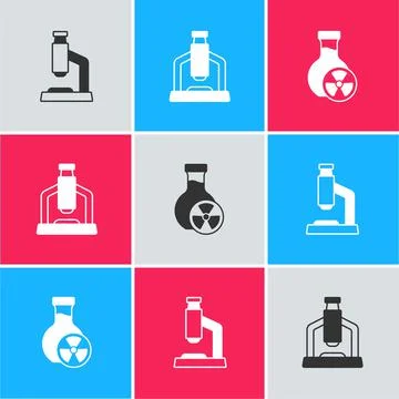 Set Microscope, and Test tube with toxic liquid icon. Vector 스톡 일러스트